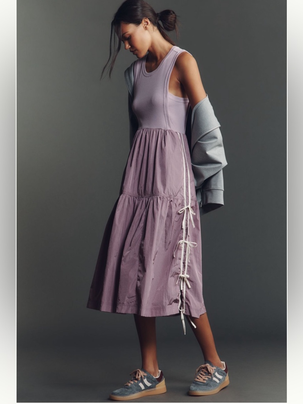 ANTHROPOLOGIE Daily Practice The Bowline Tiered Midi  Dress Purple Size XL NEW